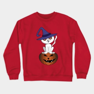 Charming kitten over a halloween pumpkin Crewneck Sweatshirt